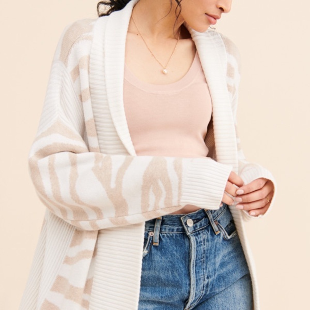 Varley Cream and Tan Zebra Cardigan